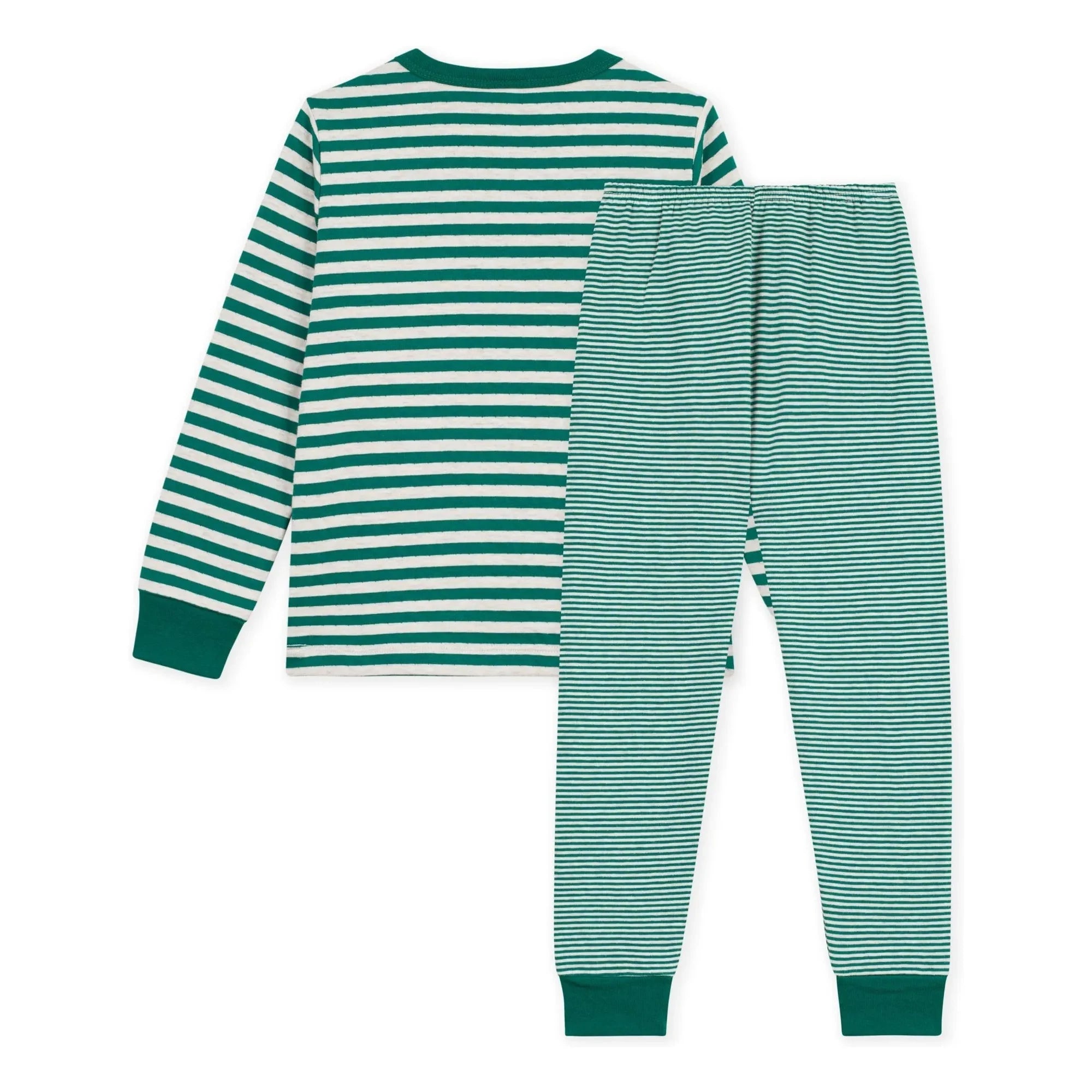 Petit Bateau - Çizgili organik pamuklu pijama | Yeşil