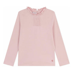 Petit Bateau - Organik pamuk düz Tişört, fırfırlı yaka | Soluk Pembe
