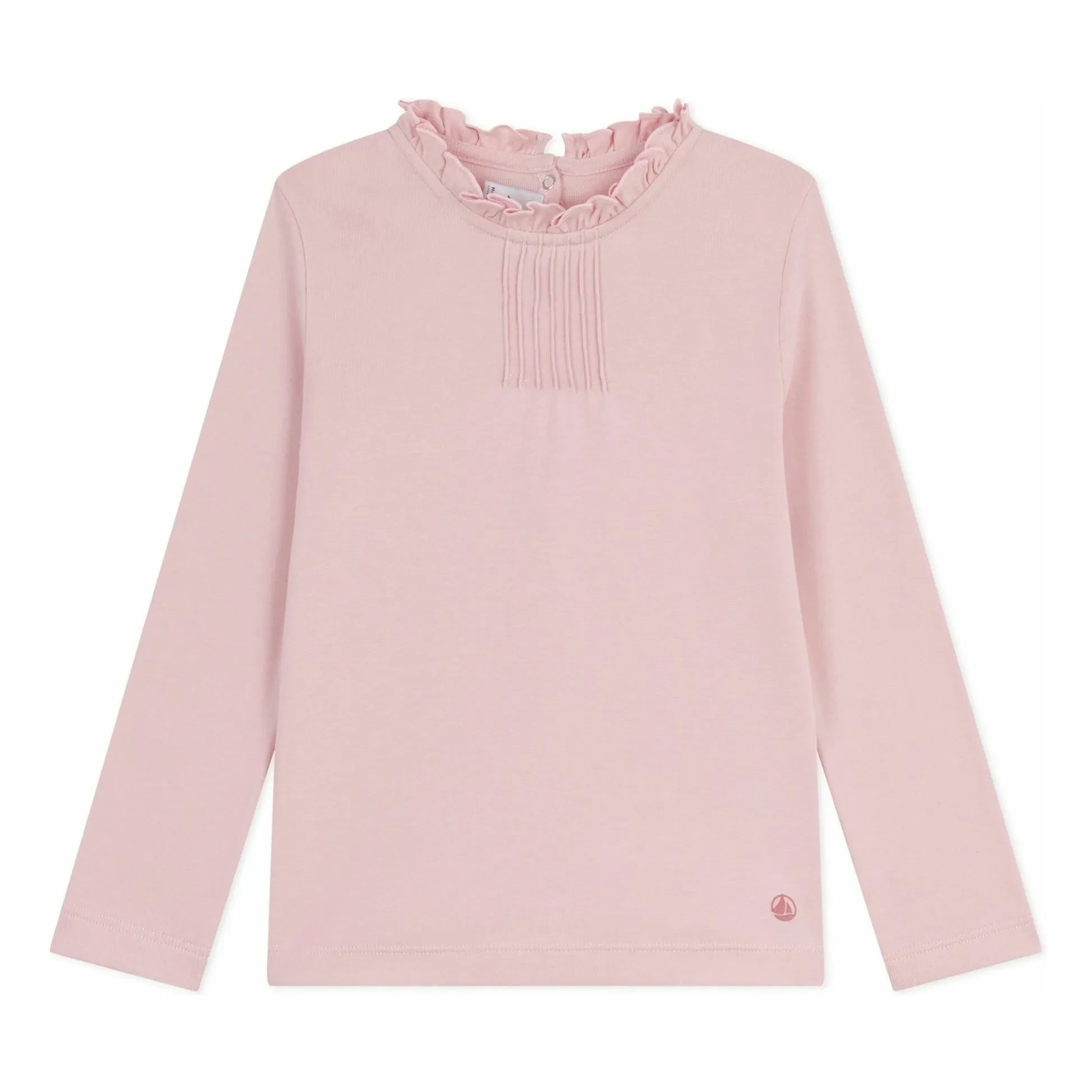 Petit Bateau - Organik pamuk düz Tişört, fırfırlı yaka | Soluk Pembe