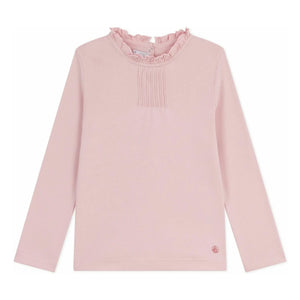 Petit Bateau - Organik pamuk düz Tişört, fırfırlı yaka | Soluk Pembe