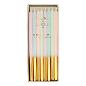 Meri Meri - Ladurée pastel ve altın mumlar - 16'lı set
