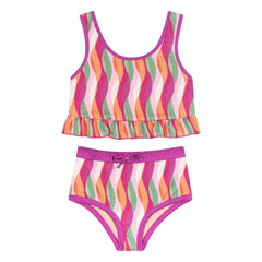 My First Cantê - Mila Abstract Textured Flounced Swimsuit | Pink