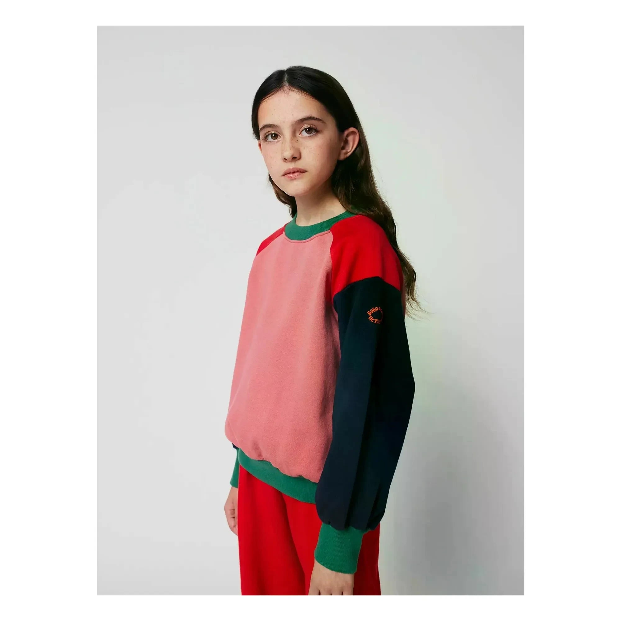 Bobo Choses - Renk bloklu organik pamuk sweatshirt | Pembe