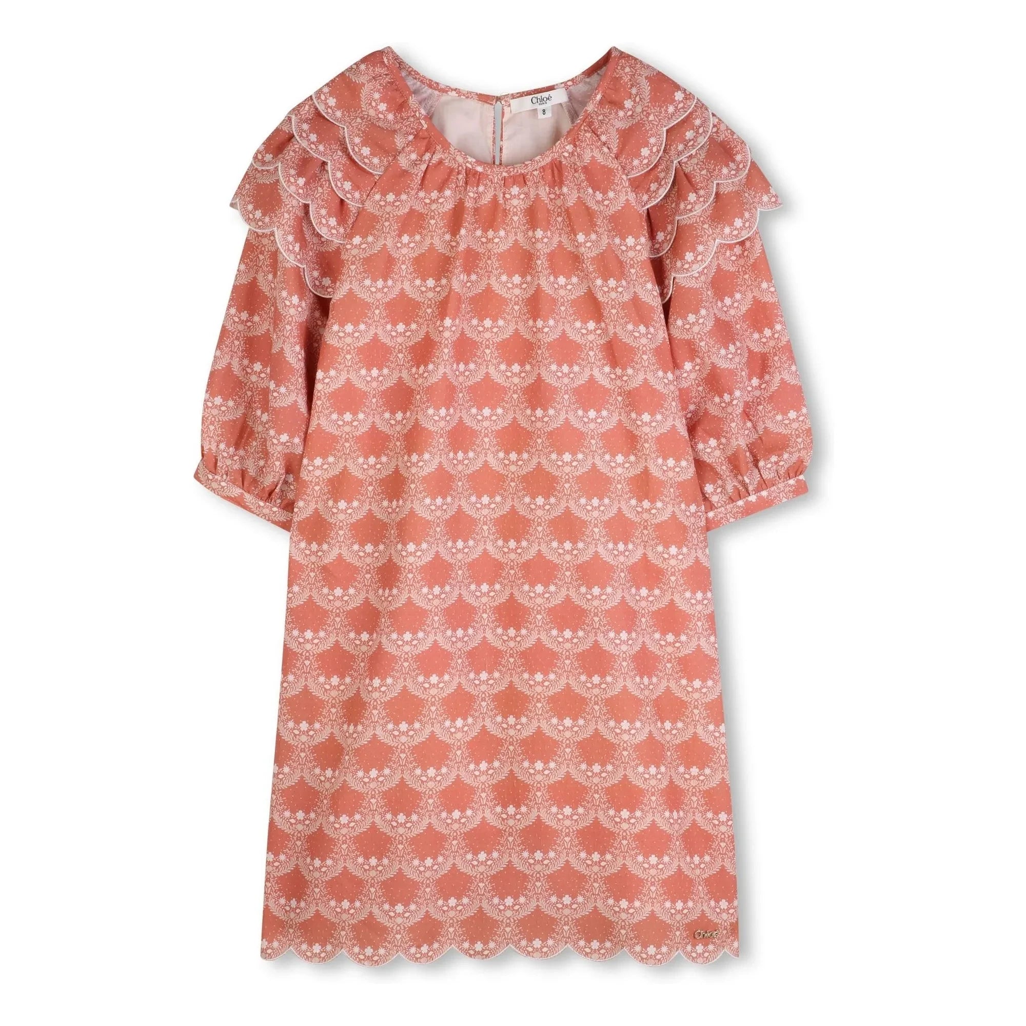 Chloé – Rüschenkleid aus Bio-Baumwolle | Pfirsich
