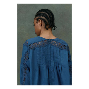 Louise Misha - Kadın Koleksiyonu | Mavi Organik Pamuk Voile Jeannine Bluz