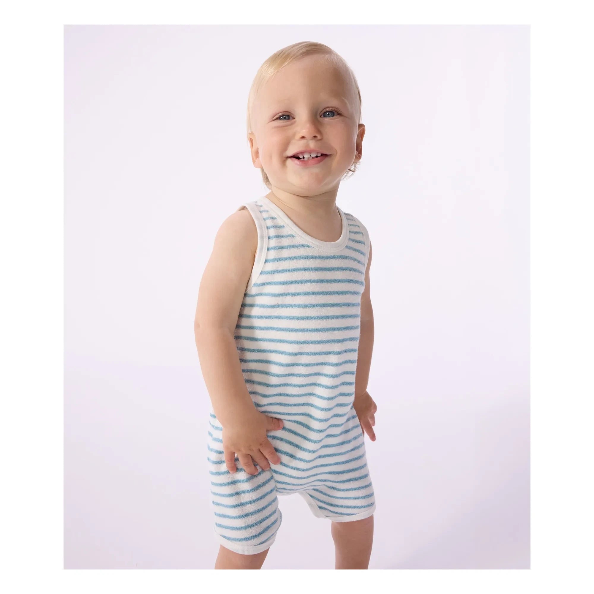 Petit Bateau - Gestreifter Frottier-Strampler | Blau
