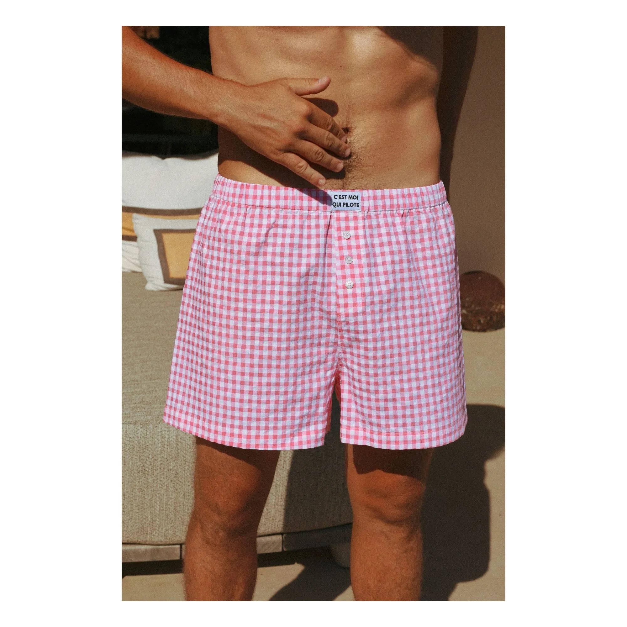 Ich bin am Steuer - Vichy Boxershorts | Rosa