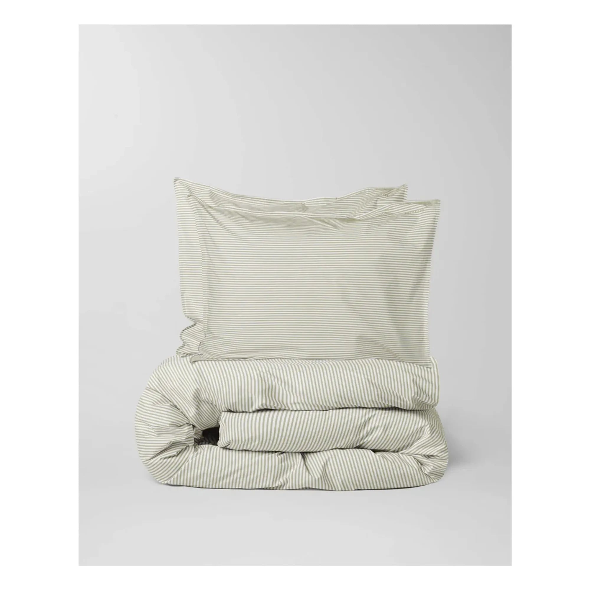 Suite 702 - Gestreifter Bettbezug aus Bio-Perkal – Olive-Creme | Olive