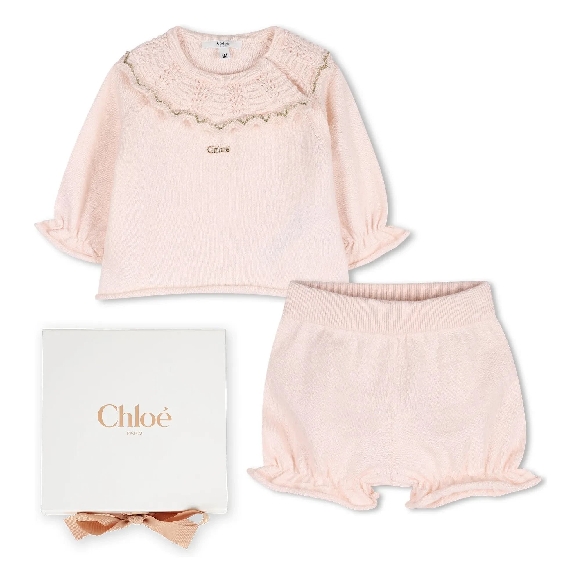 Chloé - Organik pamuk kazak ve bloomer seti | Pembe