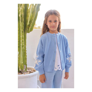 Tartine et Chocolat - Embroidered Flower Cardigan | Azure Blue