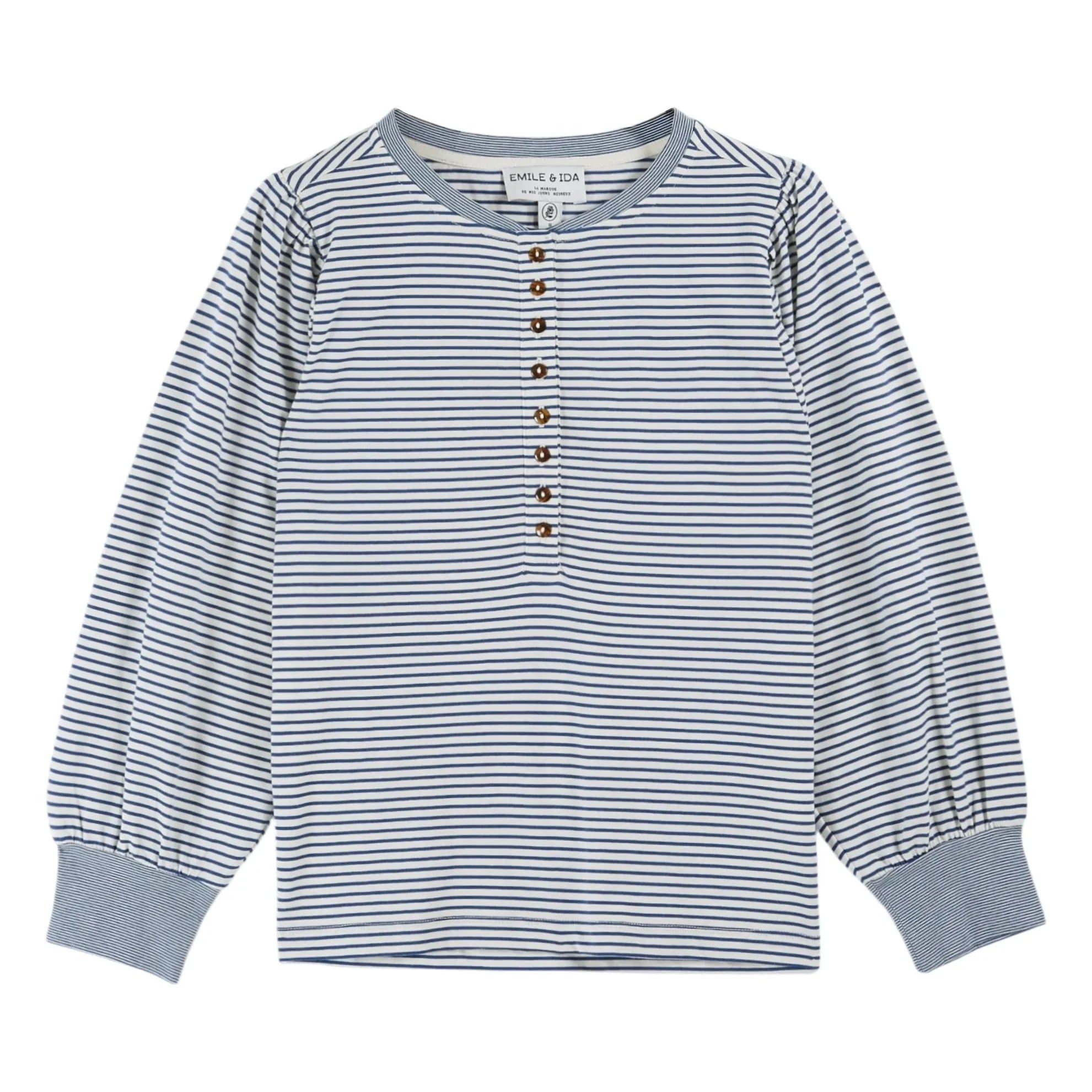 Emile et Ida - Claire çizgili organik pamuklu T-shirt | Mavi