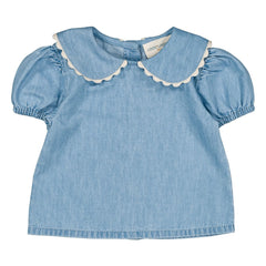 Louis Louise - Bluse Claudine-Kragen Belki Chambray | Hellblau
