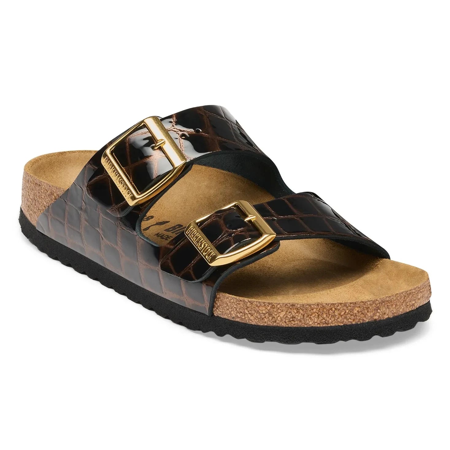 BIRKENSTOCK - Croc-Effect Leather Arizona Sandals | Black
