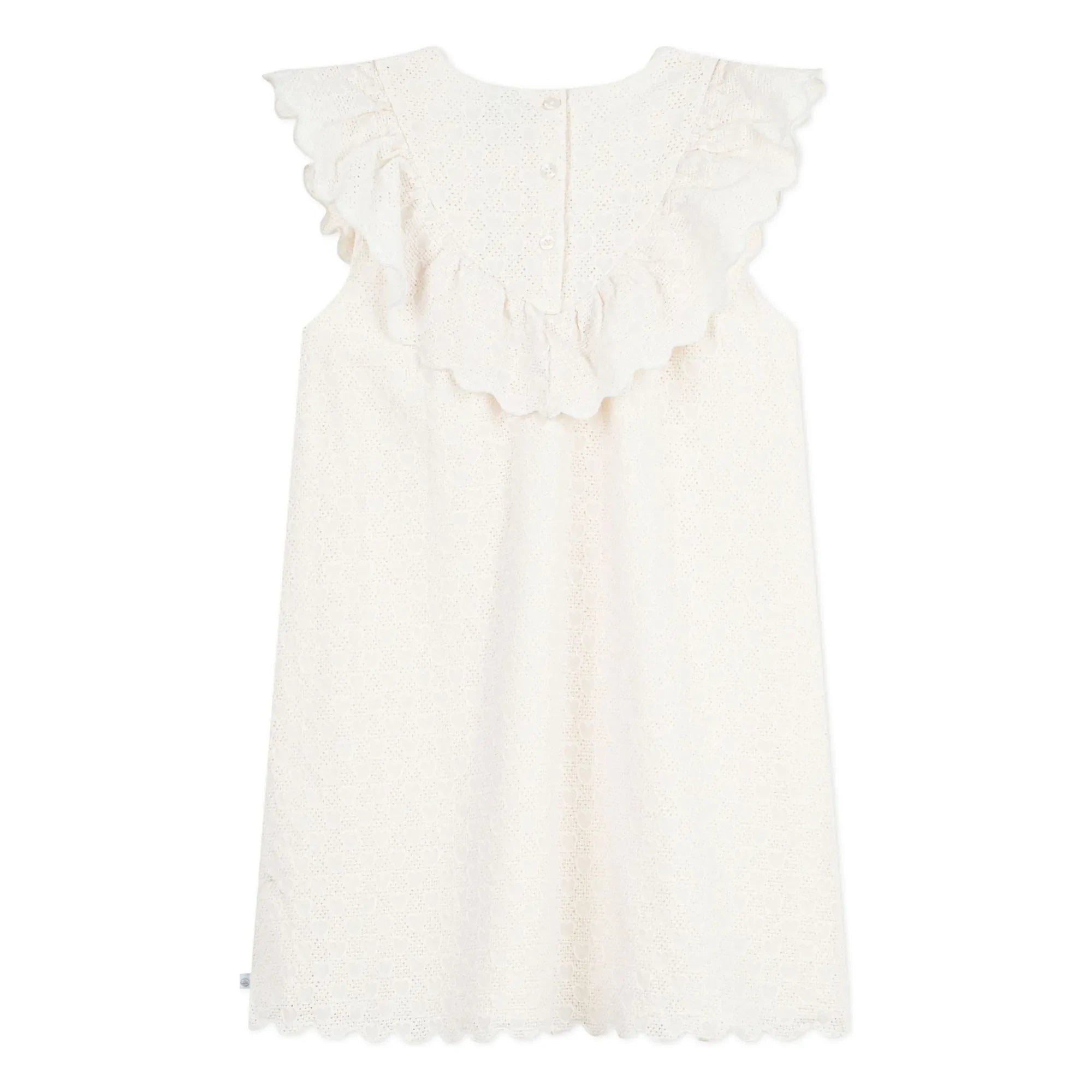 Petit Bateau - Baumwollkleid mit Herzstickerei und englischer Spitze | Weiß