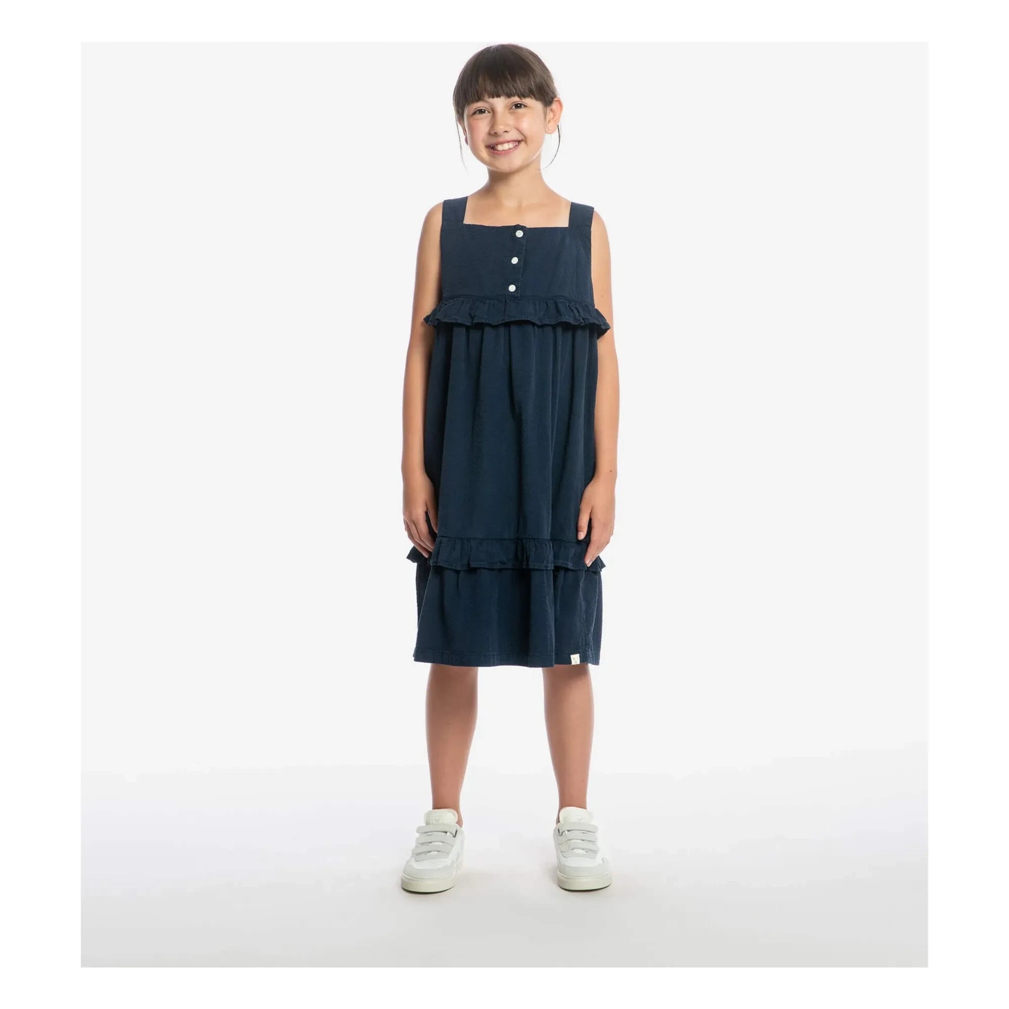 Matona - Halb-langes Rüschenkleid Bio-Baumwolle | Marineblau