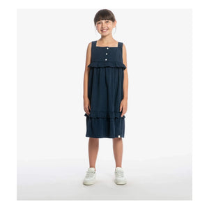 Matona - Halb-langes Rüschenkleid Bio-Baumwolle | Marineblau