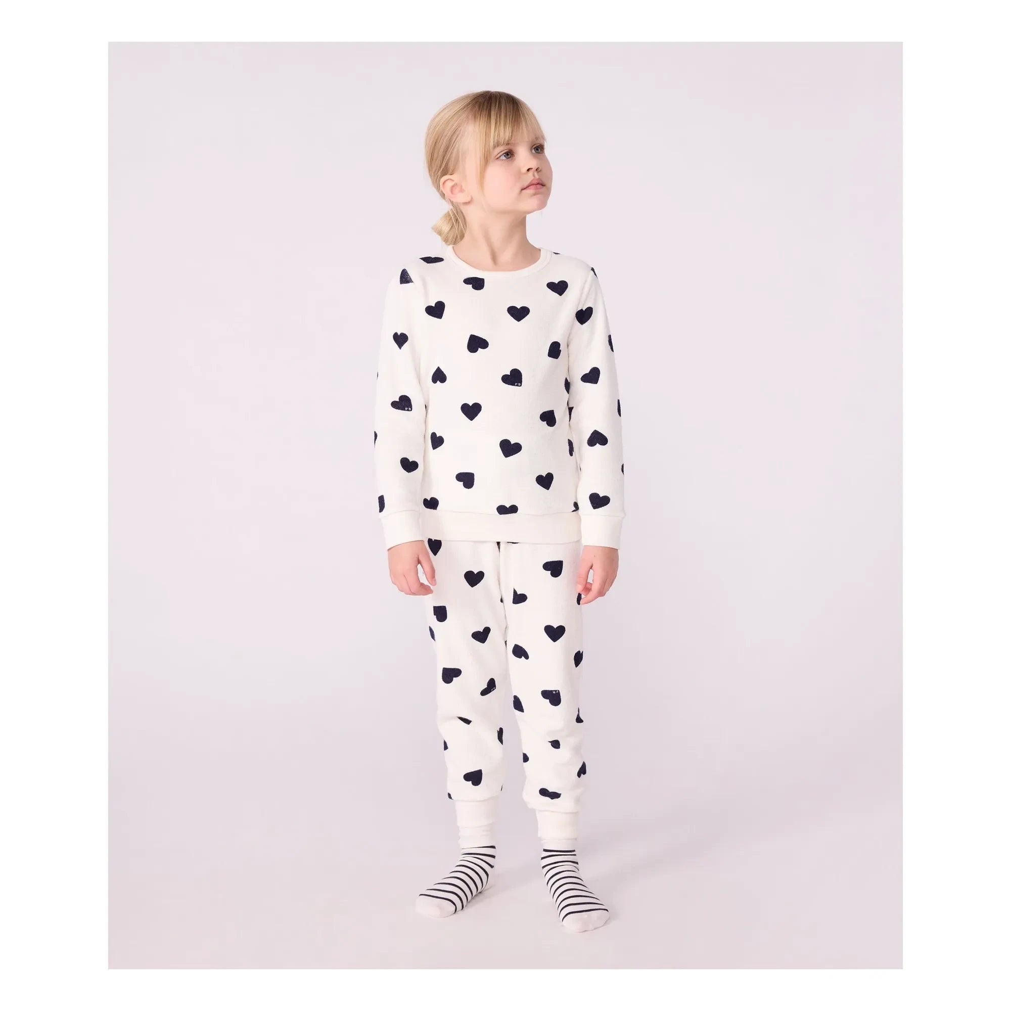 Petit Bateau - Kalp Desenli Modal Pijama | Ecru