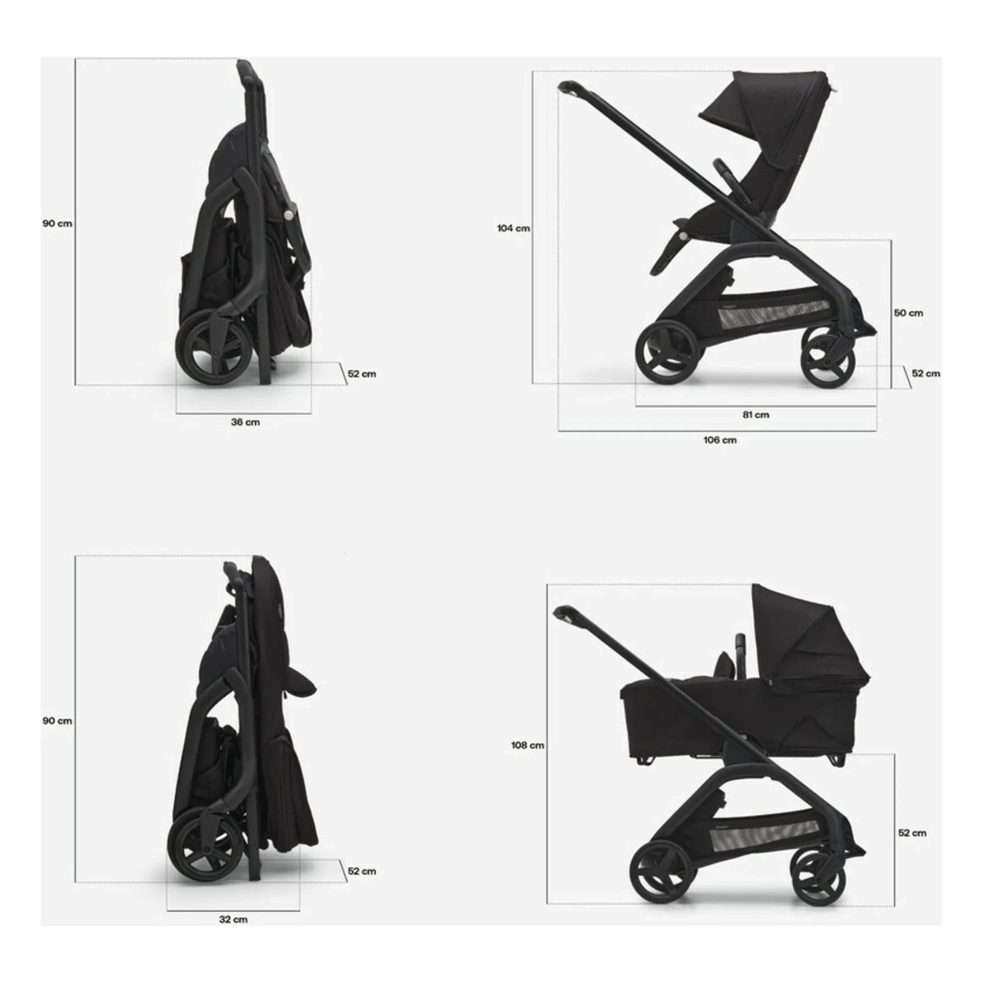 Bugaboo - Bugaboo Dragonfly Şehir Bebek Arabası komple şasi siyah | Taupe kahverengi