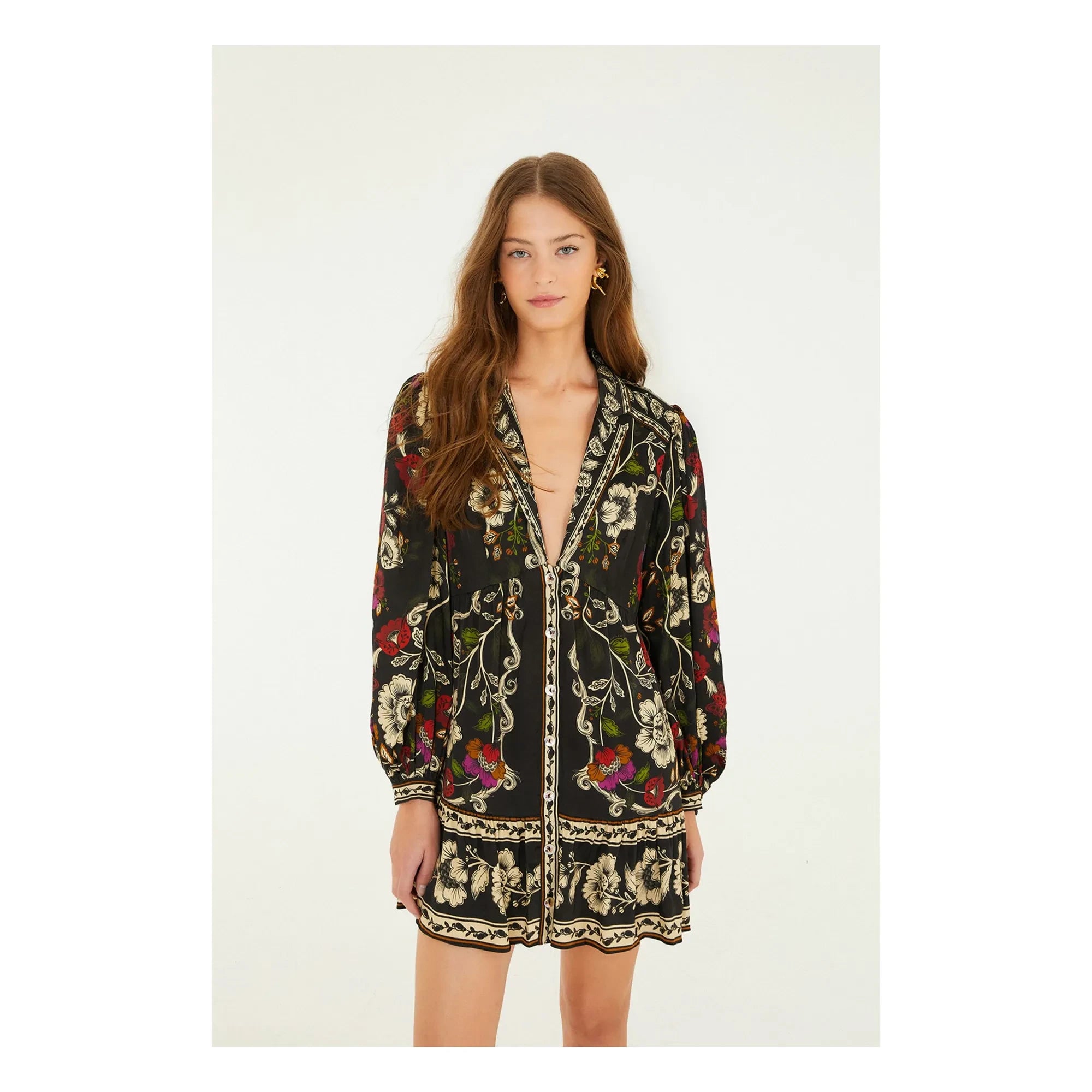 Farm Rio - Rococo Floral Short Dress | Black