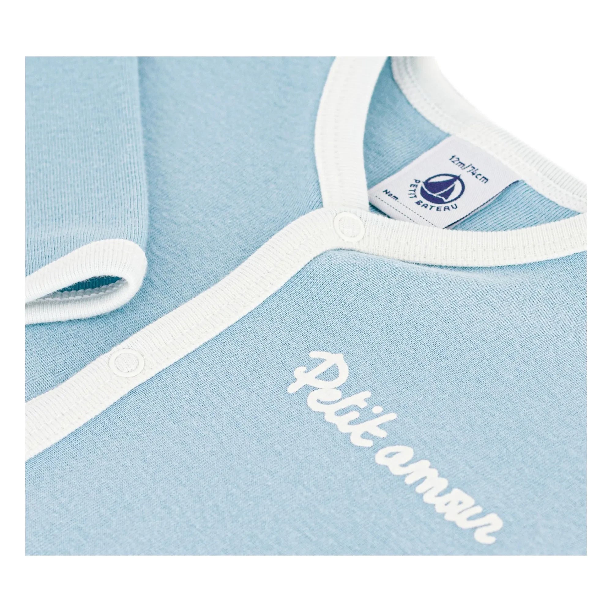 Petit Bateau – Schlafanzug Petit Amour aus Bio-Baumwolle | Grau blau