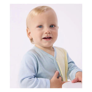 Petit Bateau - Dors Bien Renk Bloklu Çizgili Milleraies Organik Pamuk Pijama | Yeşil