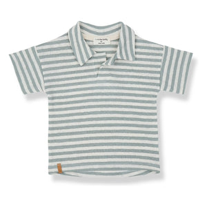1+ in the family - Borrassa Striped Linen Polo | Green Water