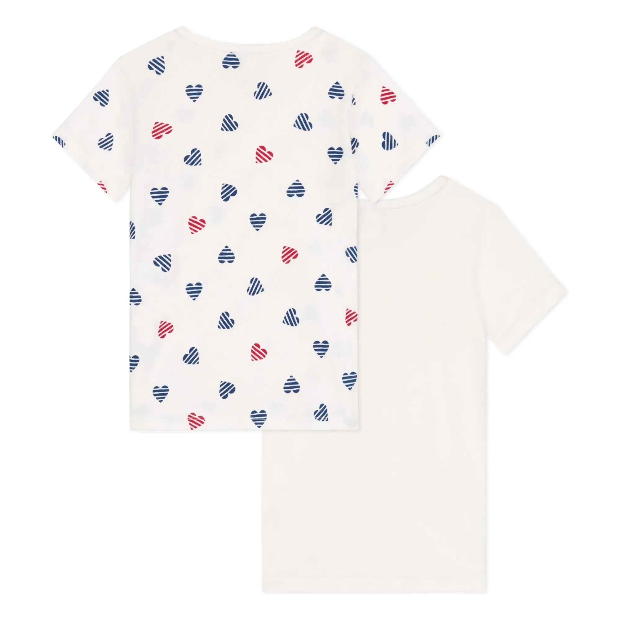Petit Bateau - 2-Pack Striped Heart Organic Cotton T-Shirt Set | White