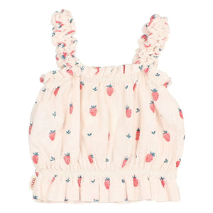 Búho - Organic Cotton Strawberry Ruffle Top | Cream