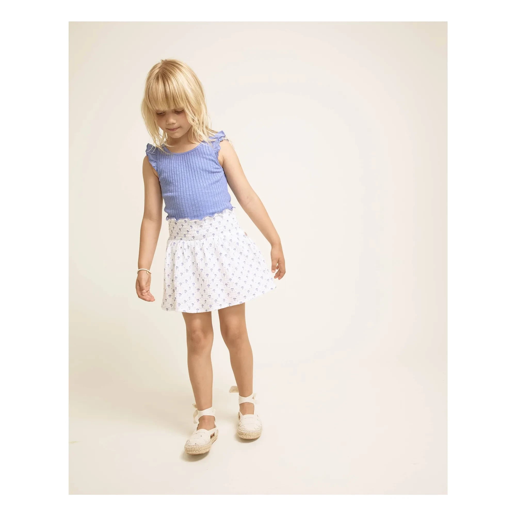 Búho - Organic cotton ruffled ribbed tank top | Azure blue