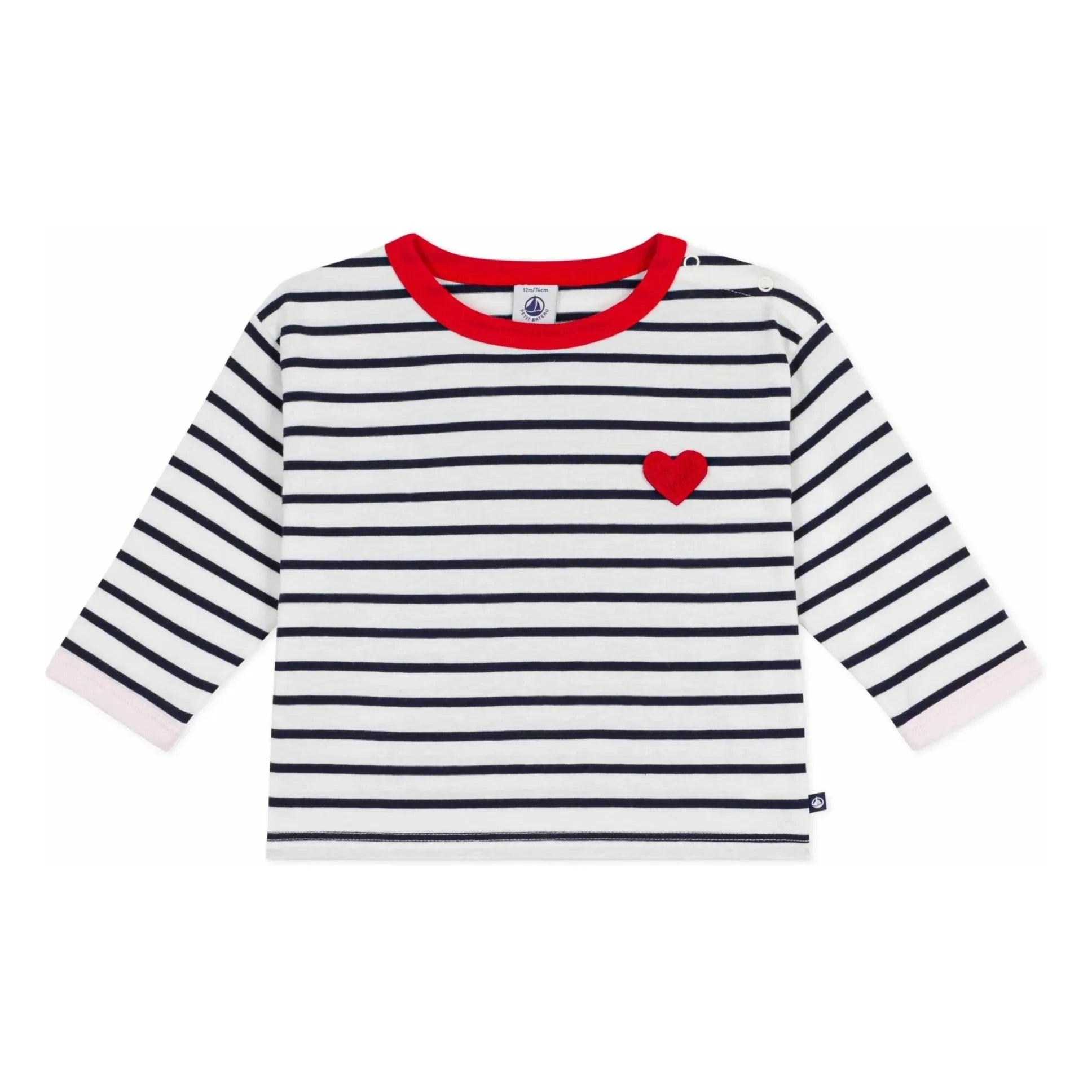 Petit Bateau - Gestreiftes Herz-T-Shirt | Weiß