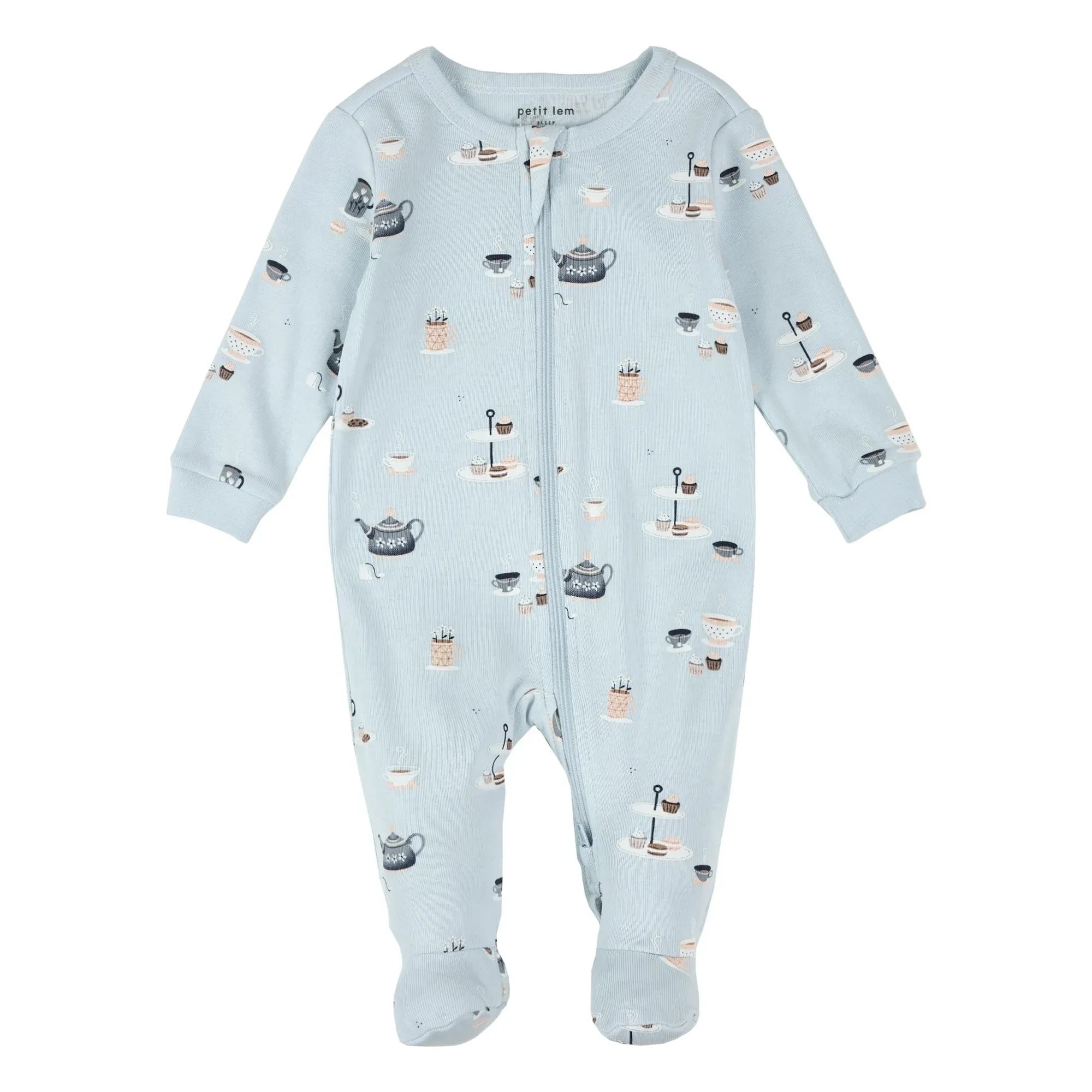 Petit Lem - Patikli Pijama Çayı Partisi Organik Pamuk | Açık mavi