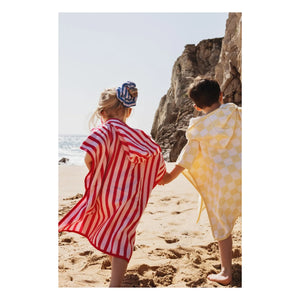 Jera Mini - Kariertes Handtuch-Poncho | Blassgelb