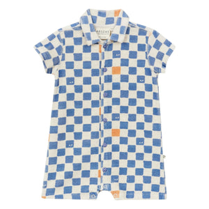 Arsène et Les Pipelettes - Damier Sponge Organic Cotton Romper | Blue