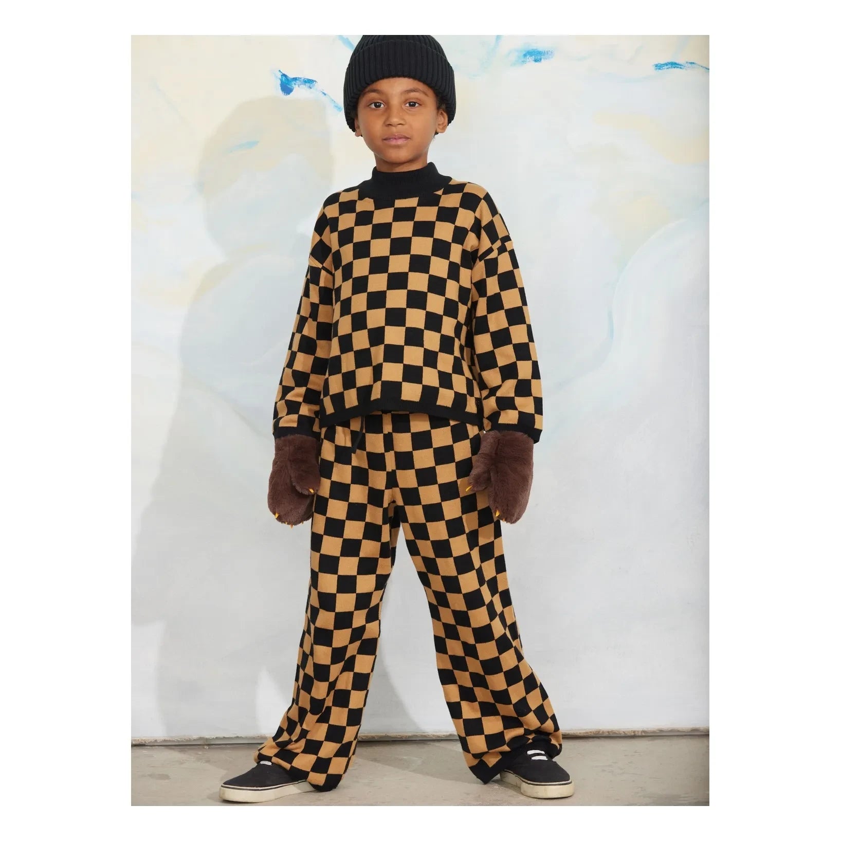 Mini Rodini - Damier-Hose aus Bio-Baumwoll-Mesh | Braun