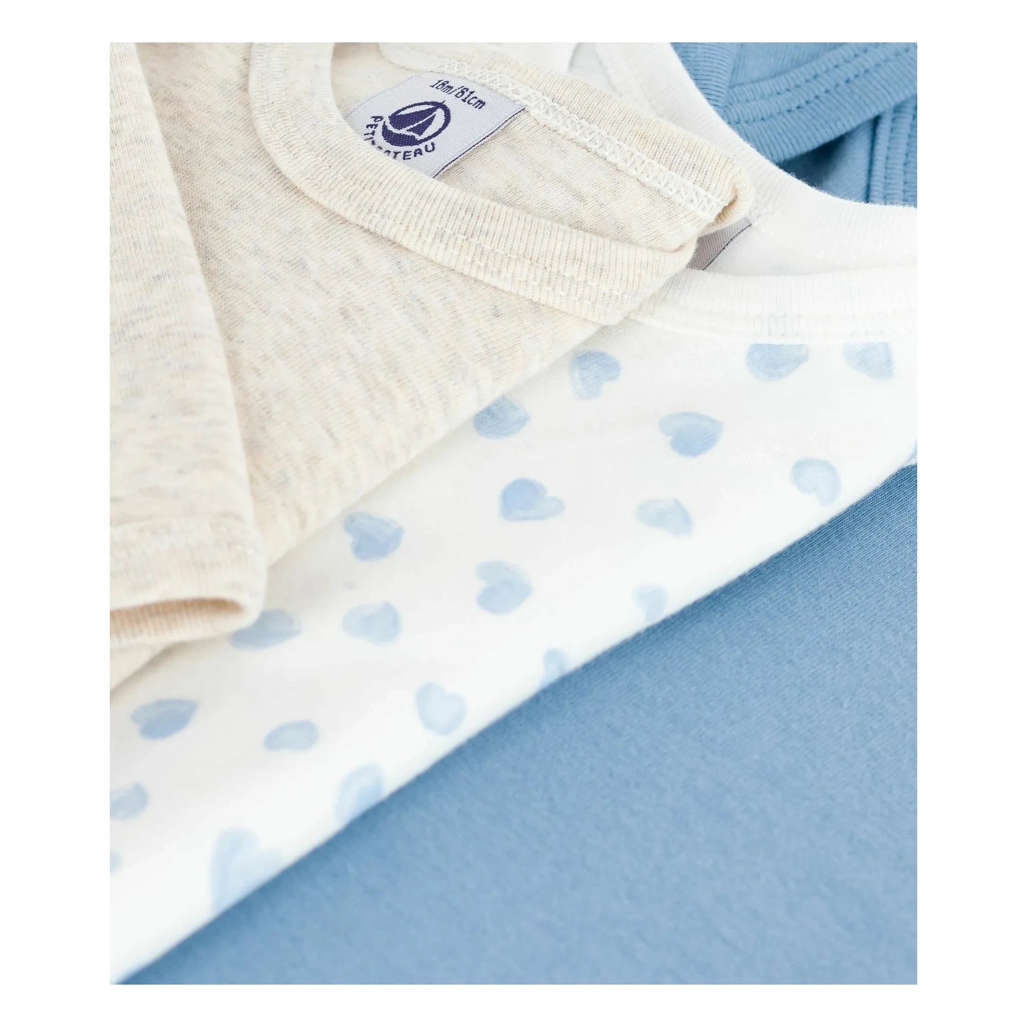Petit Bateau - 3-piece Organic Cotton Heart Bodysuit Set | Blue
