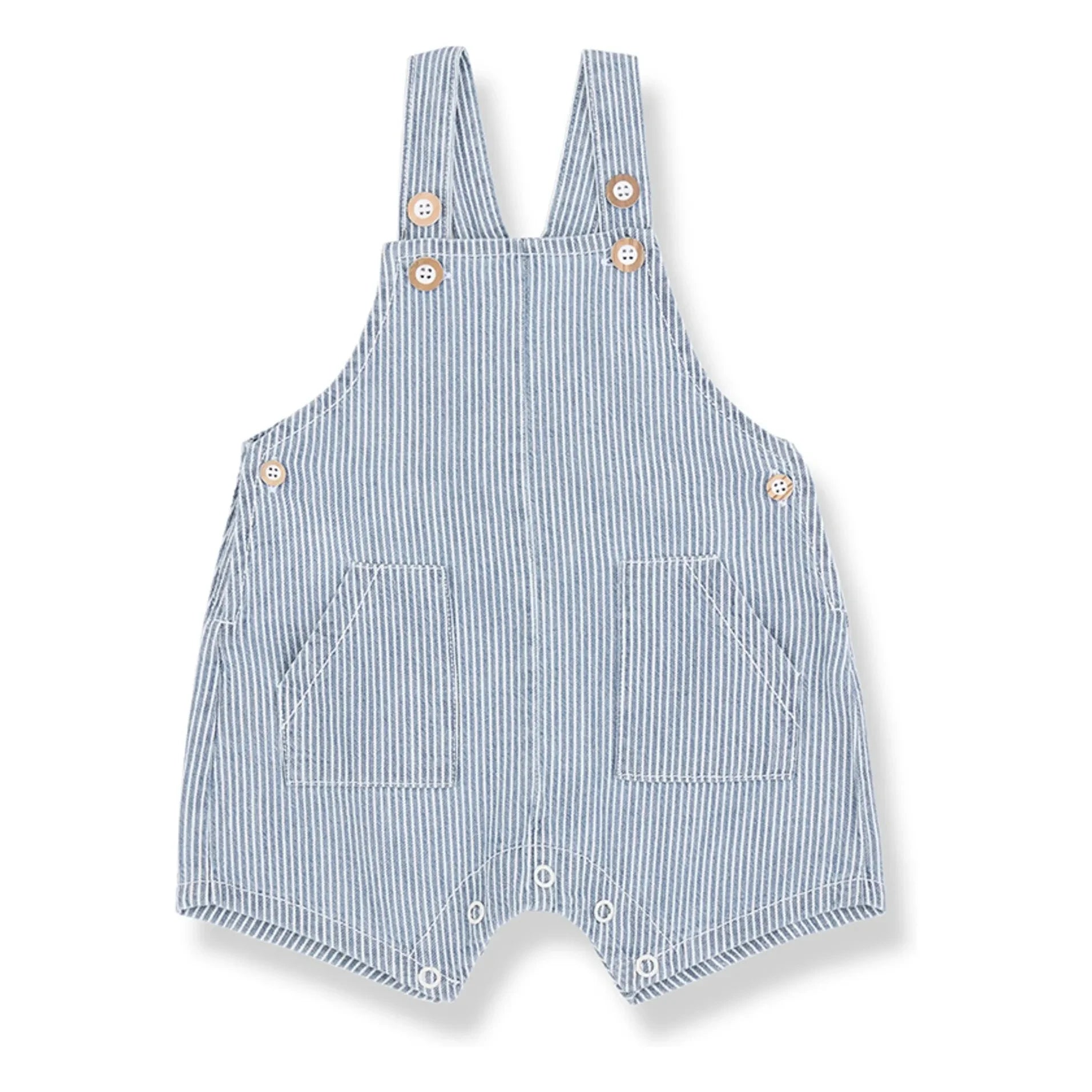 1+ in the family - Striped Denim Organic Cotton Romper | Light Blue