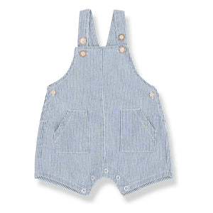 1+ in the family - Striped Denim Organic Cotton Romper | Light Blue