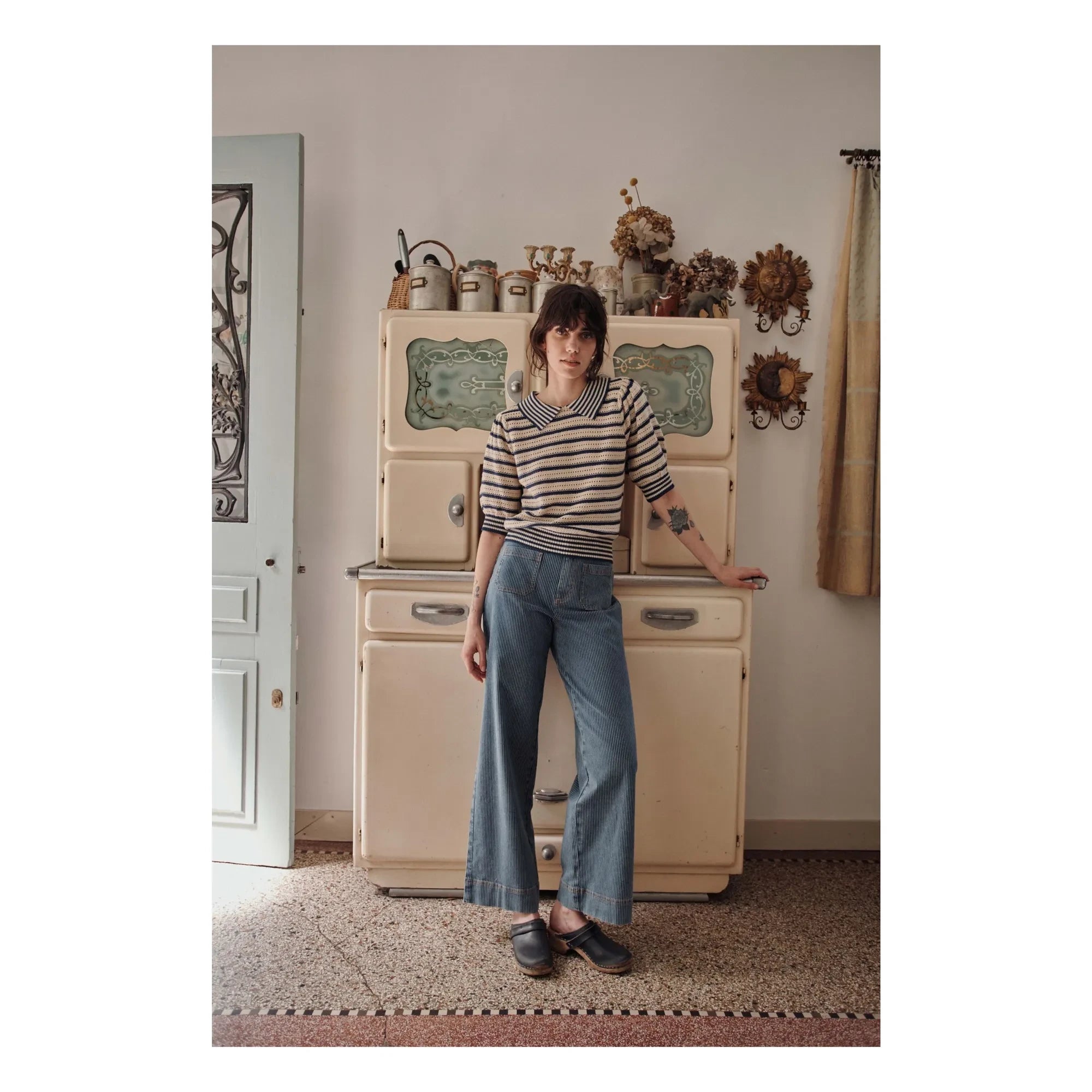 Emile et Ida - Organic cotton openwork striped sweater | Navy Blue