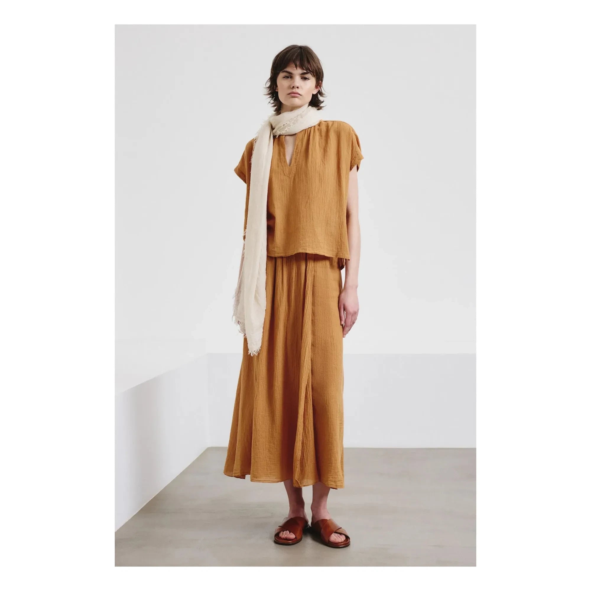 Pomandère - Kurzärmelige Bluse aus Bio-Baumwollgaze | Aprikose