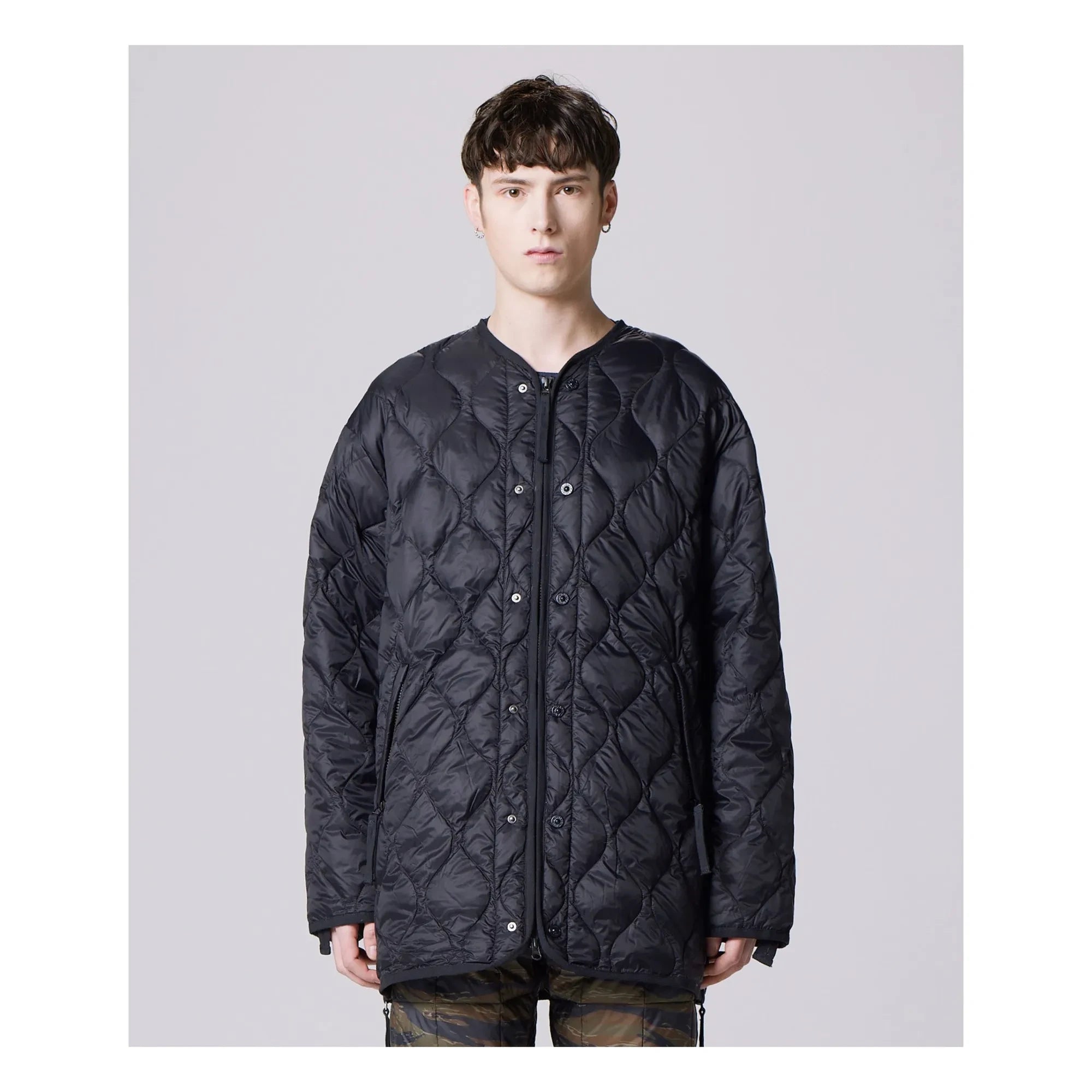 Taion - Unisex Uzun Askeri Kapitone Mont | Siyah