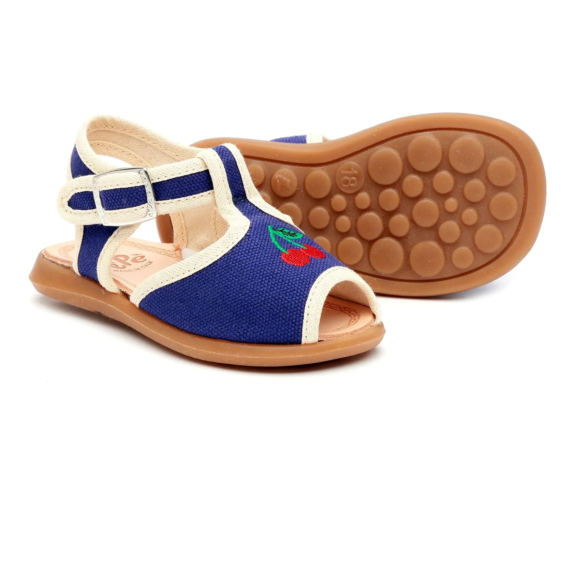 Pèpè - Sandalen mit Kirschen-Stickerei | Indigoblau
