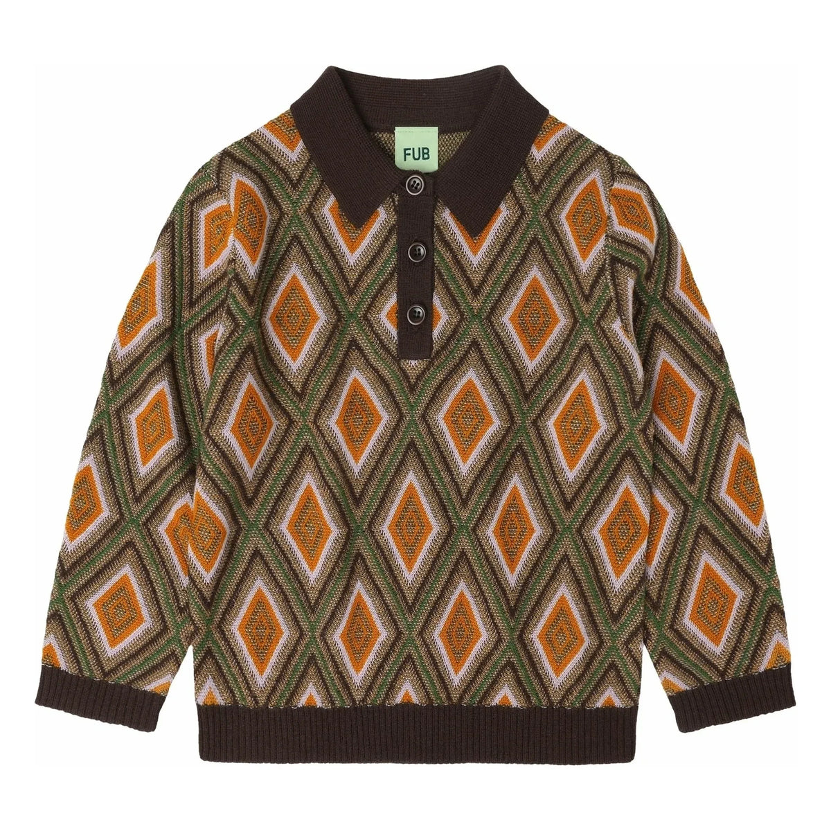 FUB - Harlequin Merinos yünlü polo tişört | Kahverengi