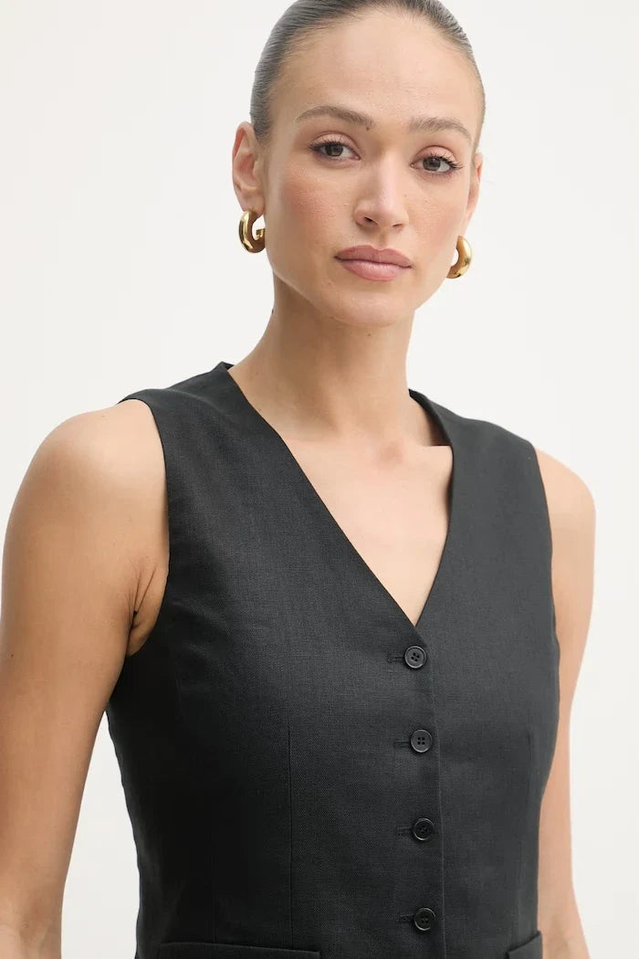 Weekend Max Mara kadın keten tek düğmeli yelek PACE