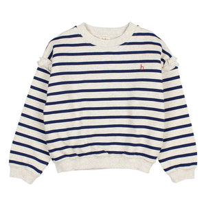 Búho - Kız Çocuk Denizci Çizgili Organik Pamuklu Sweatshirt | Lacivert