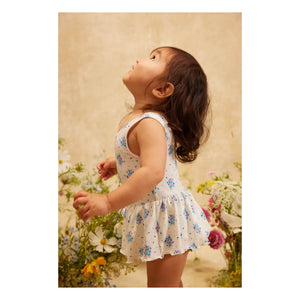 Louise Misha - Kalinda Floral Pattern Waffle Skirted Swimsuit | Recycled Fiber | Cream