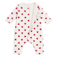 Petit Bateau - Baumwoll-Strampler mit Wattierung und Herzen | Weiß