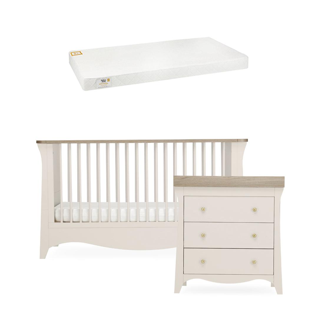 CuddleCo Clara 2 Piece Set 3-Drawer Dresser + Cot Bed - Cashmere-Nursery Sets-Cashmere-White Gold Anti Allergy Pocket Sprung Cot Bed Mattress | Natural Baby Shower