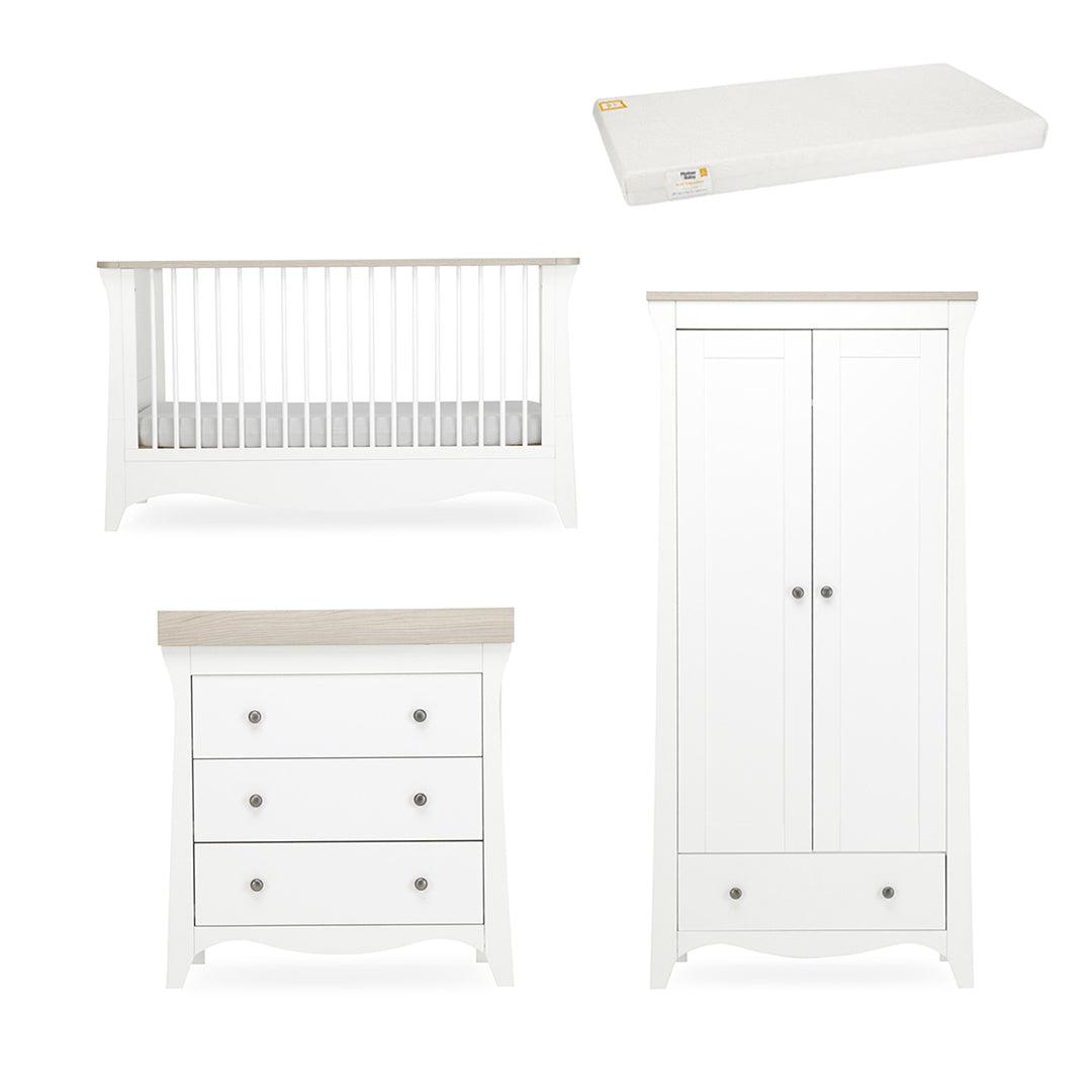 CuddleCo Clara 3 Piece Set 3-Drawer Dresser Cot Bed + Wardrobe - White/Ash-Nursery Sets-White/Ash-First Gold Anti Allergy Foam Cot Bed Mattress | Natural Baby Shower