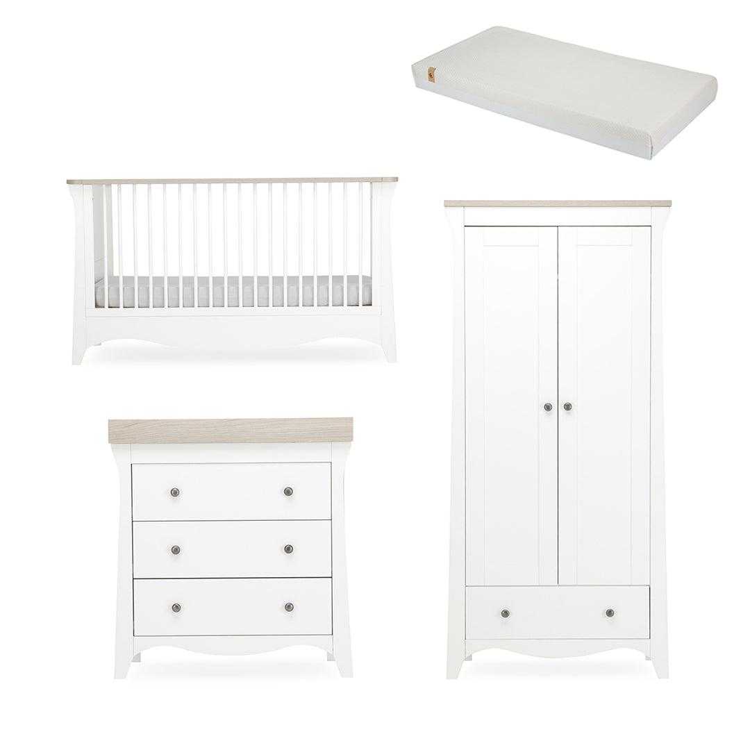 CuddleCo Clara 3 Piece Set 3-Drawer Dresser Cot Bed + Wardrobe - White/Ash-Nursery Sets-White/Ash-Harmony Hypo Allergenic Bamboo Sprung Cot Bed Mattress | Natural Baby Shower