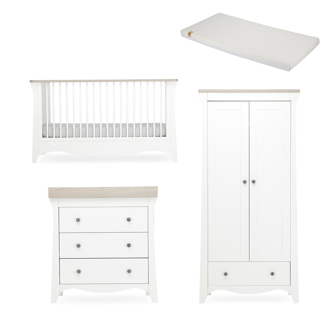 CuddleCo Clara 3 Piece Set 3-Drawer Dresser Cot Bed + Wardrobe - White/Ash-Nursery Sets-White/Ash-Lullaby Hypo Allergenic Bamboo Foam Cot Bed Mattress | Natural Baby Shower